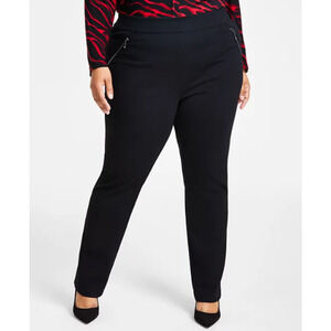 New INC Womens Plus Size 28W High Rise Pull-On Straight-Leg Black Ponte Pants